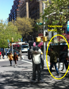 Reminds me of this - took photo of Easter Bunny in NYC and the most notable part was the phone booth!