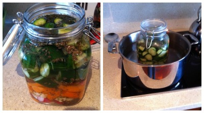 After easy assembly, I parboiled the pickles for 75 minutes.