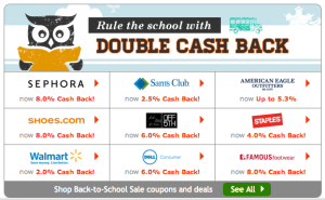Check out double cash back offers at ebates