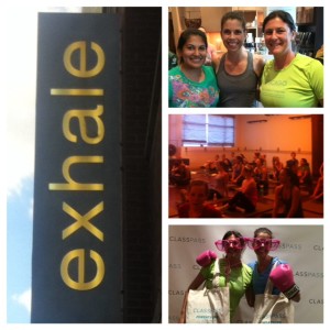 Sapna, Stacy and Meryl enjoy Core Fusion at Exhale Class Pass Launch