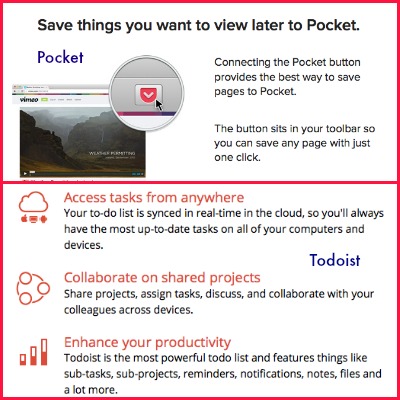 About Pocket (top) and Todoist (bottom)