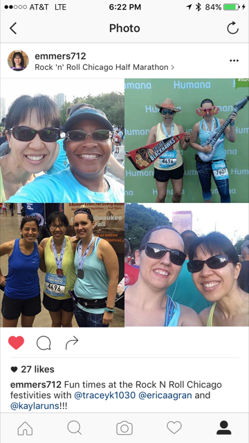 Stolen social media love! Emily's good times at the RnR 5K and me in the bottom left with Emily and Kayla at the Expo